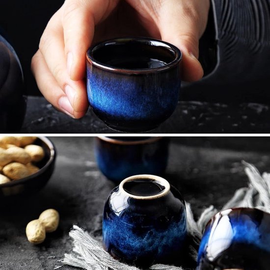 TONGTONG Japanse Sake Set Keramiek Sake Cup Set Traditionele Hand Geschilderd Ontwerp Porselein Aardewerk Cups Ambachten Wijnglazen Set - Kanagawa Wave Patroon