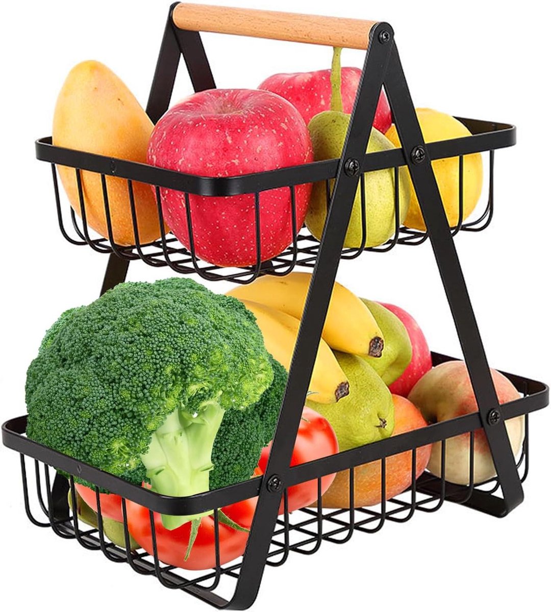 Etages Broodmand Fruit Tiered Dier Uitneembare Houder Opslag Groenten Decoratief Dubbel Zwart Groenterek Metaal Fruitmanden Fruitschaal Houder Fruit Rek