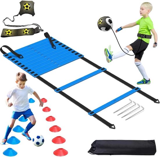 Ansobea Accessoires d'entraînement de football - Échelle de coordination - 6 obstacles réglables - 12 cônes - Accessoires d'entraînement de football pour enfants - Sac de rangement - Appareil Ansobea Accessoires d'entraînement de football - Échelle de coordination - 6 obstacles réglables - 12 cônes - Accessoires d'entraînement de football pour enfants - Sac de rangement - Appareil