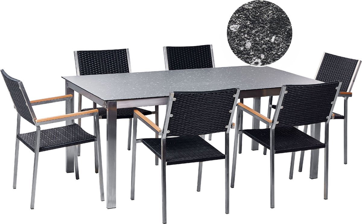 COSOLETO/GROSSETO - Tuinset 6 persoons - Zwart - Graniet/Rotan