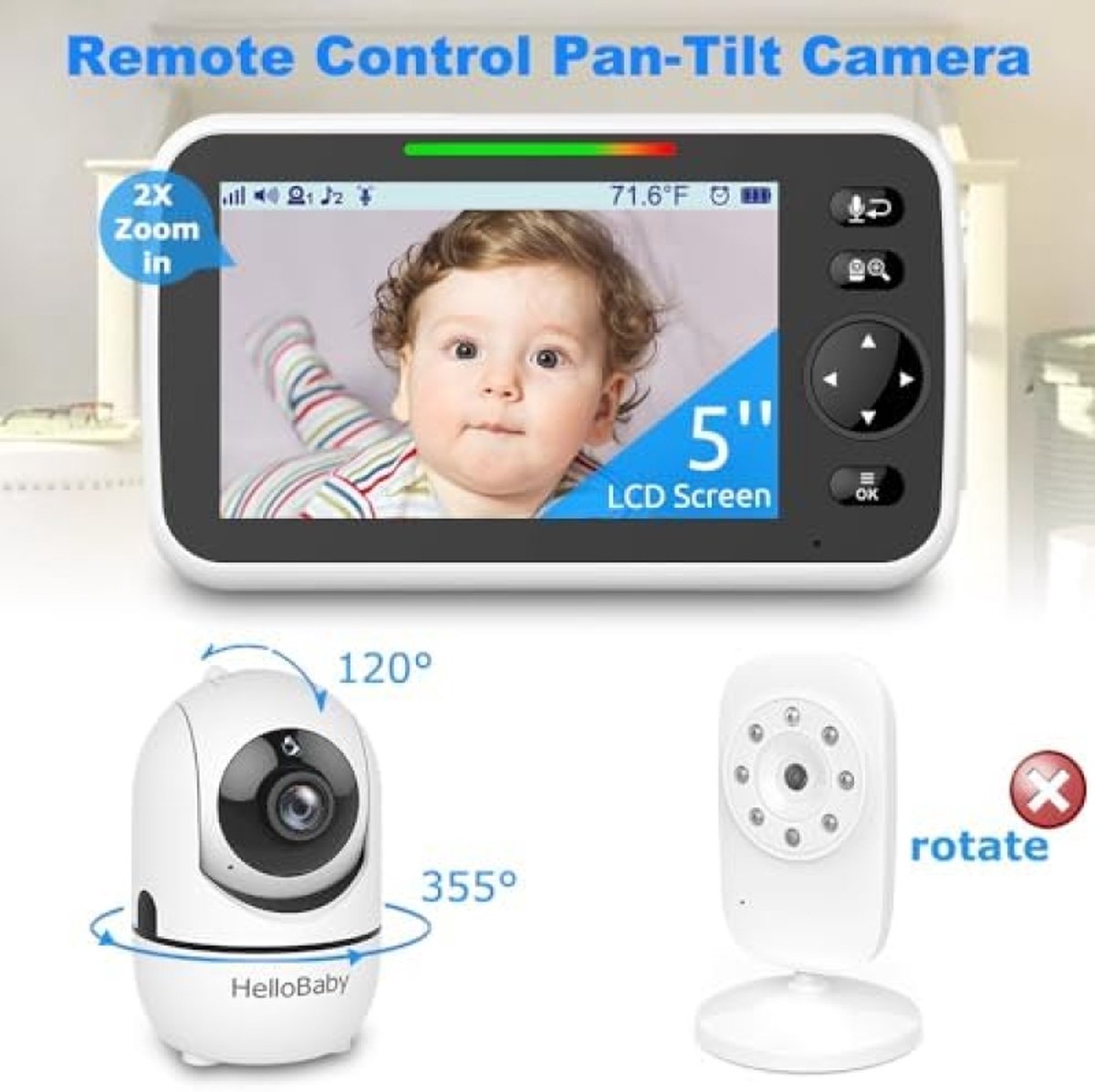 HelloBaby Babyfoon met 1080p babycamera, videobabyfoon