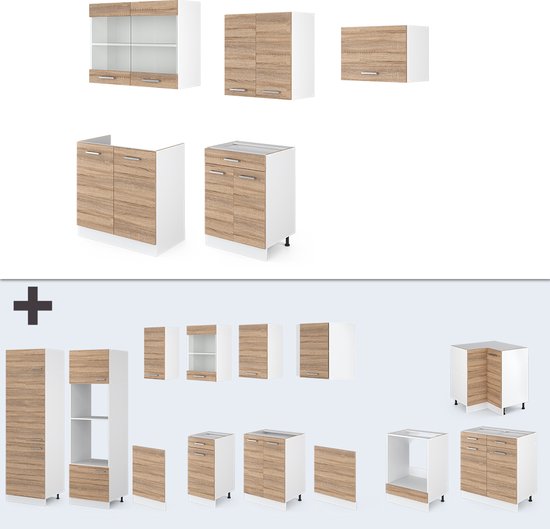 Vicco R-Line Complete keukeneenheid – 200 cm zonder werkblad Sonoma/Wit