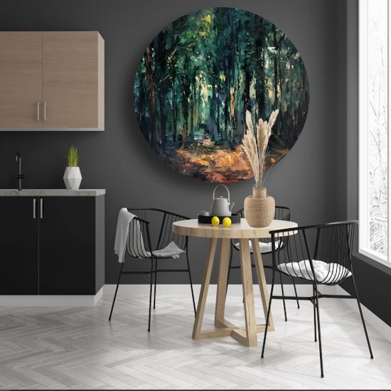 Bos wandbord - Natuur muurdecoratie rond - Wandcirkel Licht - Moderne schilderijen - Forex schilderij - Wanddecoratie woonkamer muurcirkel forex 90x90 cm