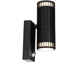 QAZQA boris - Design Buitenlamp met Bewegingsmelder - Bewegingssensor - sensor voor buiten - 2 lichts - L 11.3 cm - Zwart - Buitenverlichting