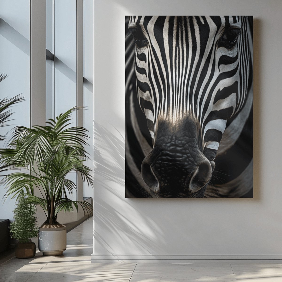 Trendex Global Canvas Schilderij - Dieren - Zebra - Wanddecoratie - 60x40x2 cm Zwart