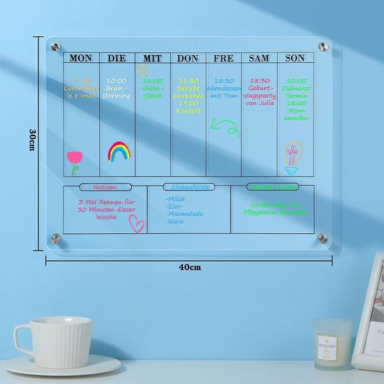 Acryl wandplanner - Weekplanner, maandplanner, afwasbaar - Duits Taal | bol