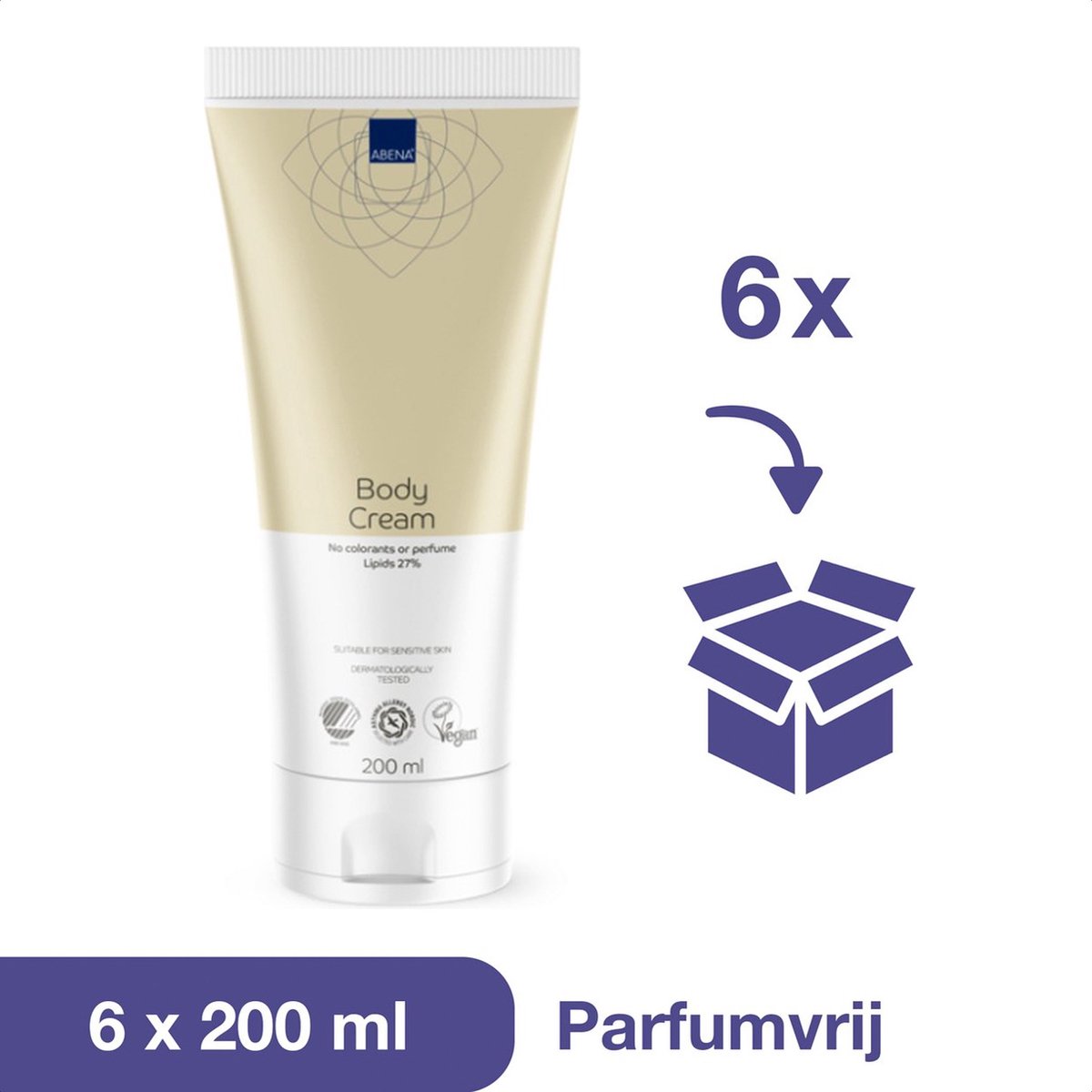 Goedkoopste Abena Bodycreme Voordeelverpakking - Ongeparfumeerd - 6 x 200 ml - Bodycreme Dames - Bodycreme voor Droge Huid - Bevat Shea Butter - Vegan