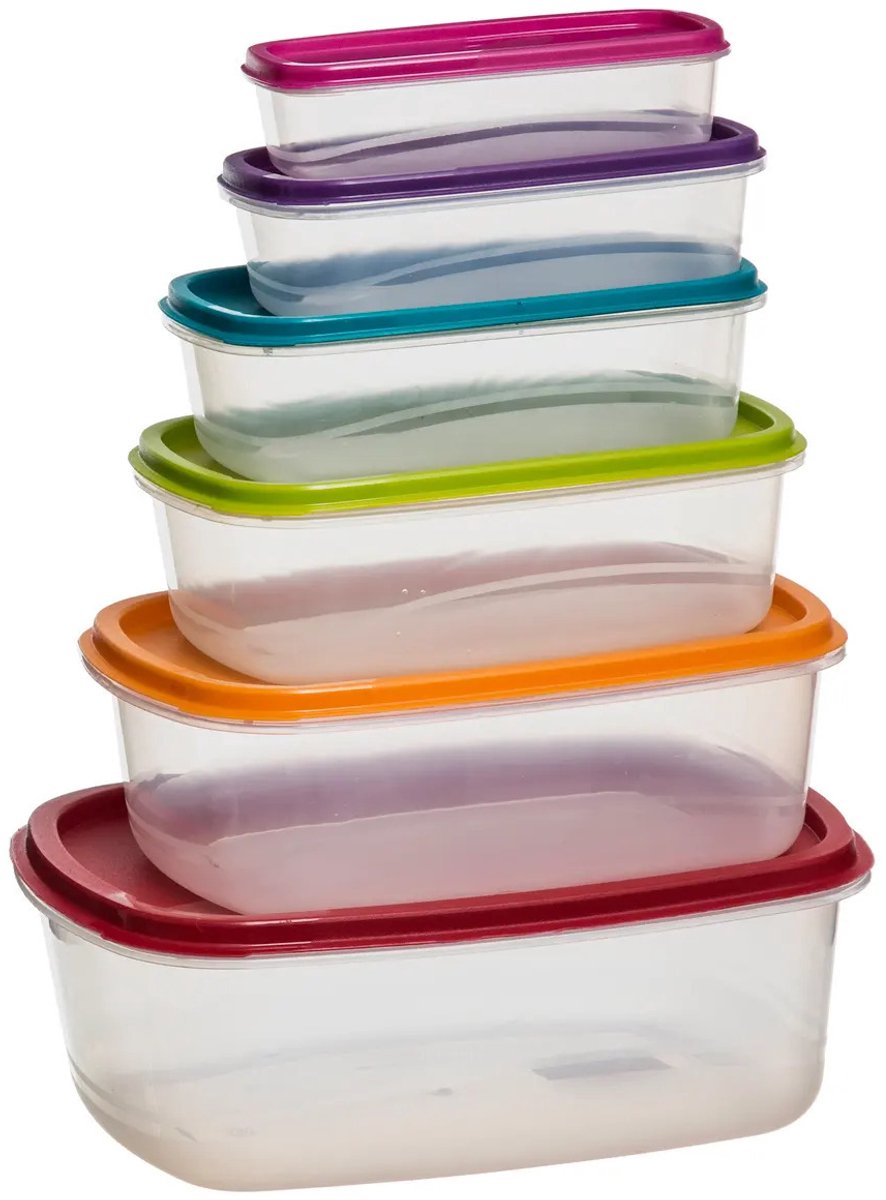 5five Rechthoekige PP Opbergdoos Set - 6 stuks, 26 x 20 x 9 cm, Verschillende Kleuren