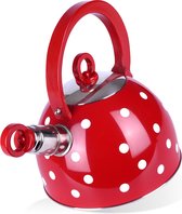 Bol.com Fluitketel Edelstaal Rood met Stippen 15 l - Waterketel met Fluitje - Waterkoker aanbieding