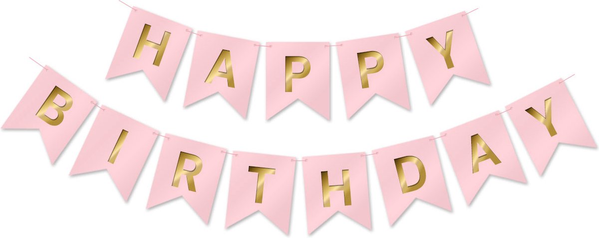 LUQ - Roze & Goud Happy Birthday Slinger Verjaardag Versiering Feest Versiering Verjaardag Slingers Decoratie