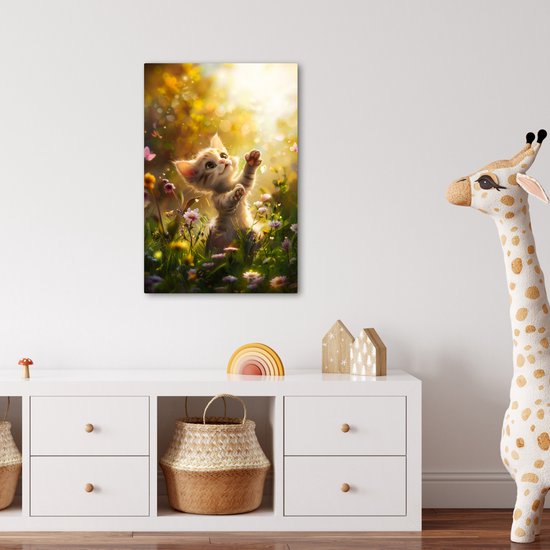 Tableau toile 40x60 cm - Décoration murale chambre enfant Chaton - Animal - Nature - Fleurs - Décoration murale murale chambre bébé - Décoration chambre garçon et fille - Accessoires Bébé - Peintures