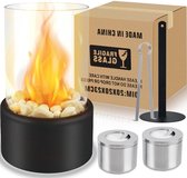 Bol.com Tafelhaard met decoratieve stenen en 2 verbrandingskamers - oneindige brandduur - binnen en buiten gebruik Tafelhaard aanbieding