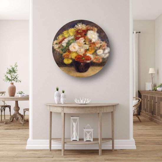 Chrysanthèmes dans un vase - Tableau Pierre-Auguste Renoir rond - Bols muraux chrysanthèmes - Bol mural Fleurs - Décoration salon industriel - Bols muraux - Décoration chambre cercle mural forex 70x70 cm