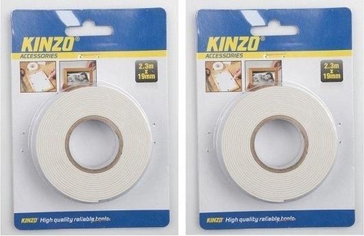 2x Dubbelzijdig tape - 19 mm x 2,3 meter - tweezijdig tape - Kinzo