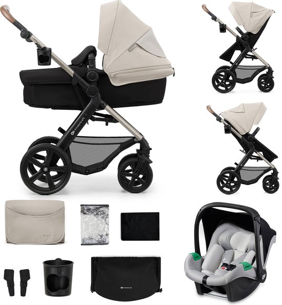 Kinderkraft MOOV 2 3-in-1 Kinderwagen – Grote Lekbestendige Wielen – Travel System met MINK PRO i-Size Autostoeltje – Grijs - Kinderkraft - €299,00
