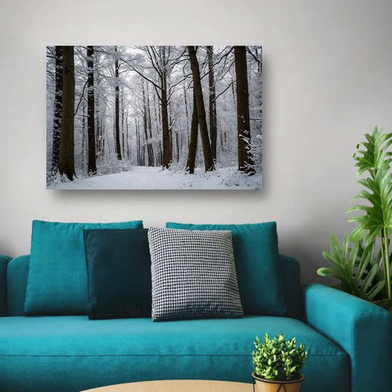 Portrait de forêt - Tableau nature - Peinture sur toile Neige - Tableau vintage - Peinture sur toile - Décoration salon toile 70x50 cm