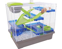 Hamsterkooi met Hamsterspeelgoed - Rattenkooi - Hamster Kooi met 3 Verdiepingen - 50x36x45cm - Wit