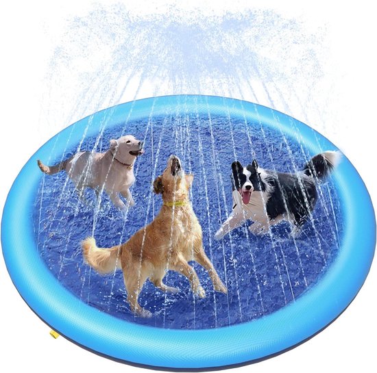 Peteast Hondensplashpad – Antislip, 0,58 Mm Dik PVC, Watersproeier Voor Grote Honden, Blauw, 170 Cm, Ideaal Voor Speelse Zomerdagen