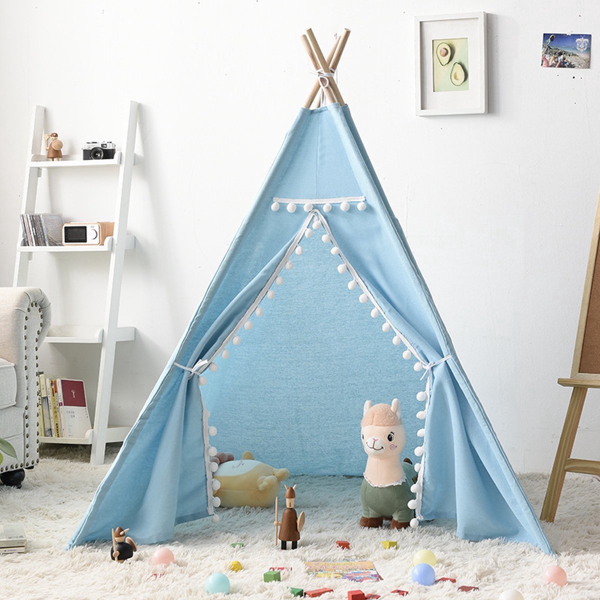 Kinder Tipi Tent Speeltenten Tent Kindertent- Kinder tentje Kind Tent Speeltent Kindertenten binnen Kindertentje binnen Kind tent binnen Wigwam Blauw Katoen -Kinderen H.135 x B.110 x L.110