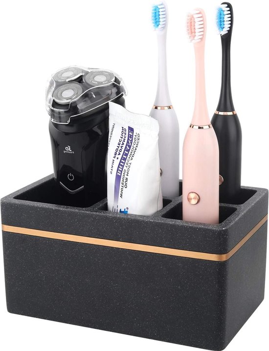Resin Toothbrush Holder 5 Slots Hygienic Electric Toothbrush - Gravel Black - Bathroom Organizer