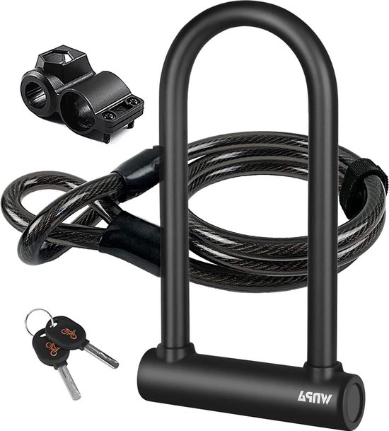 Robuust U-vormig fietsslot met flexibele kabel - Hoge veiligheid - 1 stuk Robuust U-vormig fietsslot met flexibele kabel - Hoge veiligheid - 1 stuk