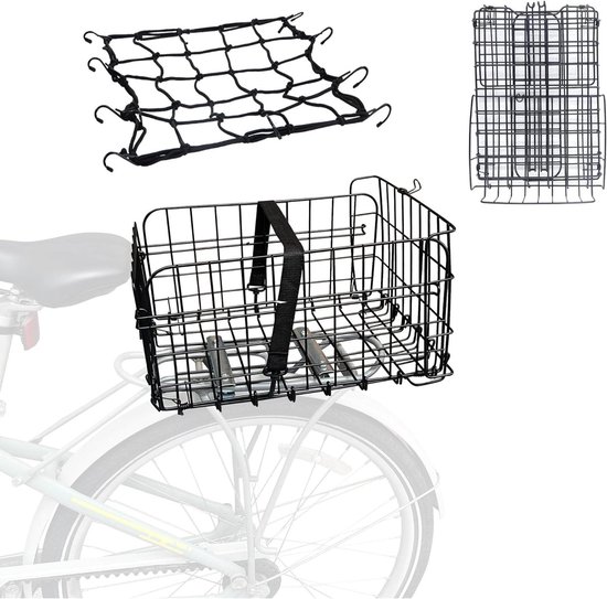 GRELiving Fietsmand Achter - Stabiel, Opvouwbaar Met Bagagenet - Hondenmand Voor Bagagedrager - Metalen Constructie GRELiving Fietsmand Achter - Stabiel, Opvouwbaar Met Bagagenet - Hondenmand Voor Bagagedrager - Metalen Constructie