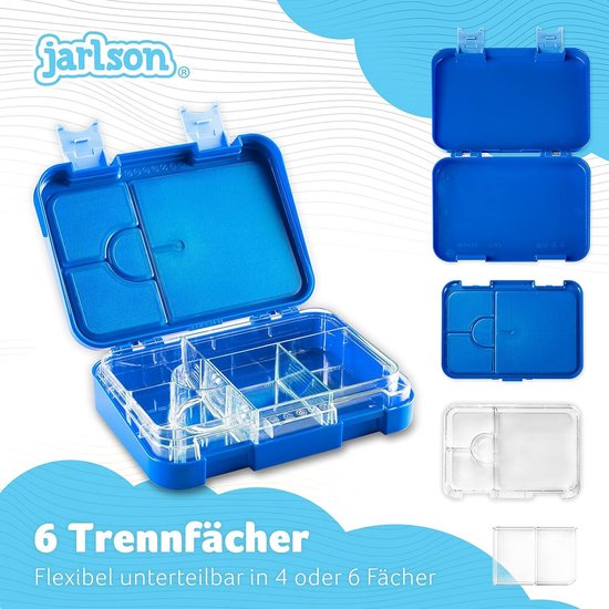 Jarlson® Toni Lunchbox voor kinderen, met vakken, bento box, lekvrij, snackbox voor kleuterschool en school, meisjes en jongens, snackbox (zeemeermin 2.0