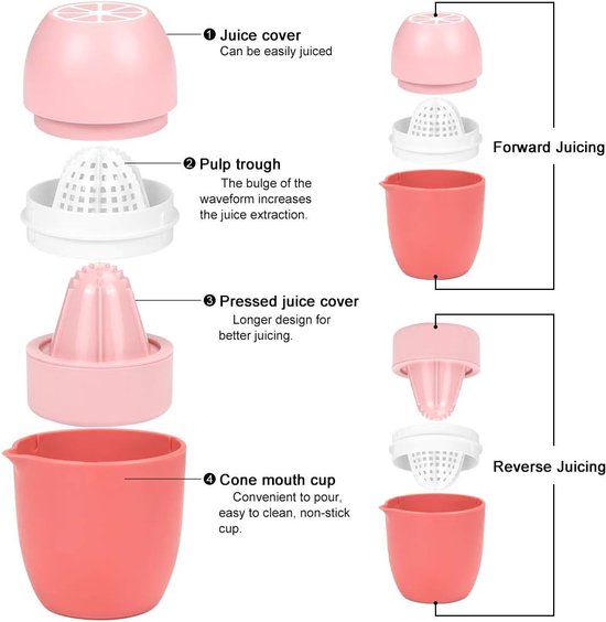 sap centrifuge - Handmatige Citroenpers - Sapbeker - citroensapcentrifuge - Limoenpers - sinaasappelpers - sapcentrifuges groenten en fruit - Lemon squeezer - Citrusknijper - Fruitpers - Sinaasappelpers - roze- 9.5*15cm van SAP — afbeelding 2
