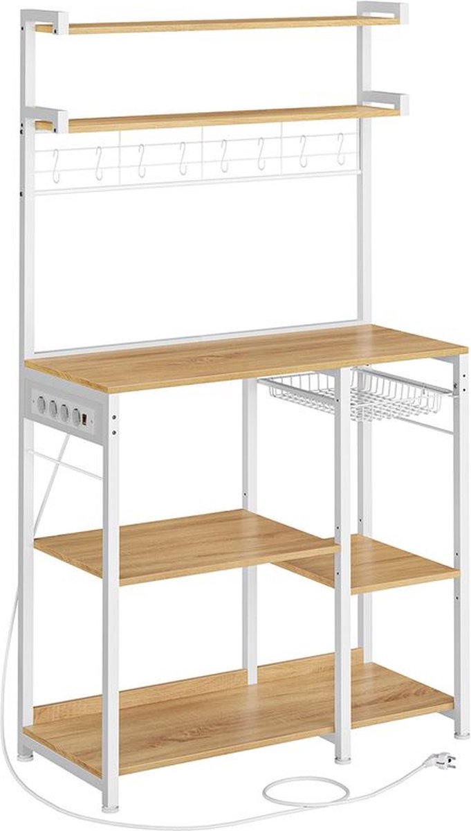 Keukenrek – Staande rek – Met stopcontact – Meerdere planken – Metalen frame – Licht bruin