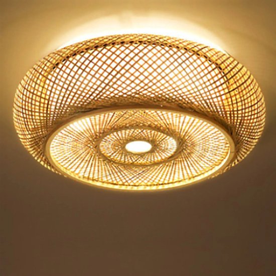Plafondlamp Bamboe - Plafonnière - Handgeweven Rotan Bamboe Lamp - 40cm - Japanse Bamboe - Duurzaam - Rustiek - Lamp - Woonkamer - Hal - Slaapkamer - Vintage