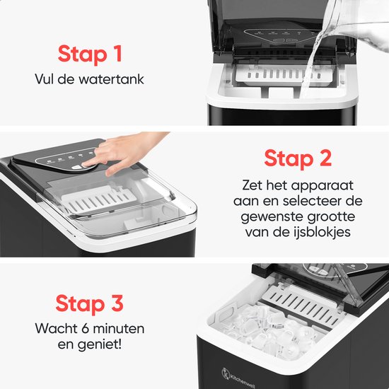 Kitchenwell IJsblokjesmachine - 2L - IJsblokjesmaker met IJsschep - 12kg/24 uur - Zelfreinigingsfunctie - Zwart van Kitchenwell — afbeelding 5