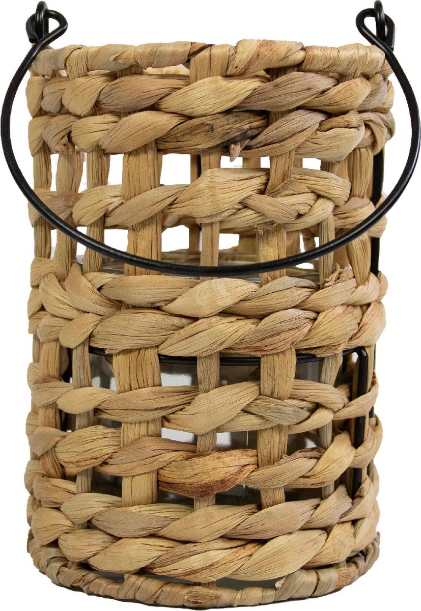 Mars & More waterhyacinth windlicht ruit hang 17cm Bruin