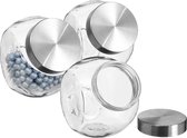 5Five Pot de conservation avec couvercle en acier inoxydable - 3x - 1,5L - verre - pot à bonbons - conservation des aliments - fermeture hermétique