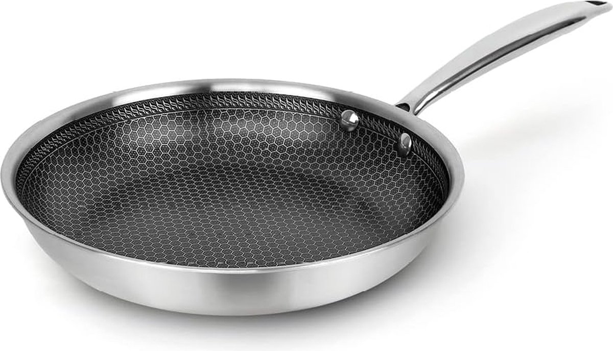 RVS triply pan met non-stick honeycomb coating 24 cm - Zilver / Zwart