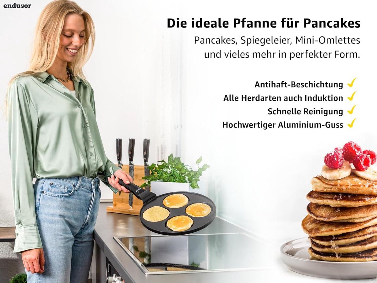 Endusor Pancakepan, Spiegeleipan, Diameter 26 Cm, Met PowerShield Coating Inductie Ceran Gas Elektrisch 7 X Mini Vormmaker Eierpan Voor Pannenkoeken Spiegelei Liwantsen Poffertjes 662568612