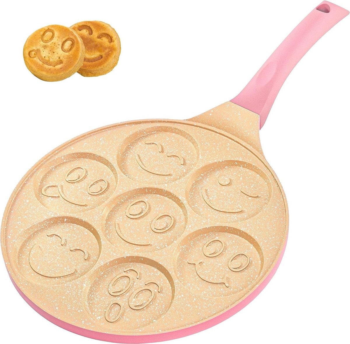 Pannenkoekenpan Anti-aanbak Crêpe Pan Voor Alle Type Keuken en Inductiekookplaten Leuk Ontwerp Zachte Handgreep 26 cm Roze kleur Geschikt voor Kinderen Koken met Erreke