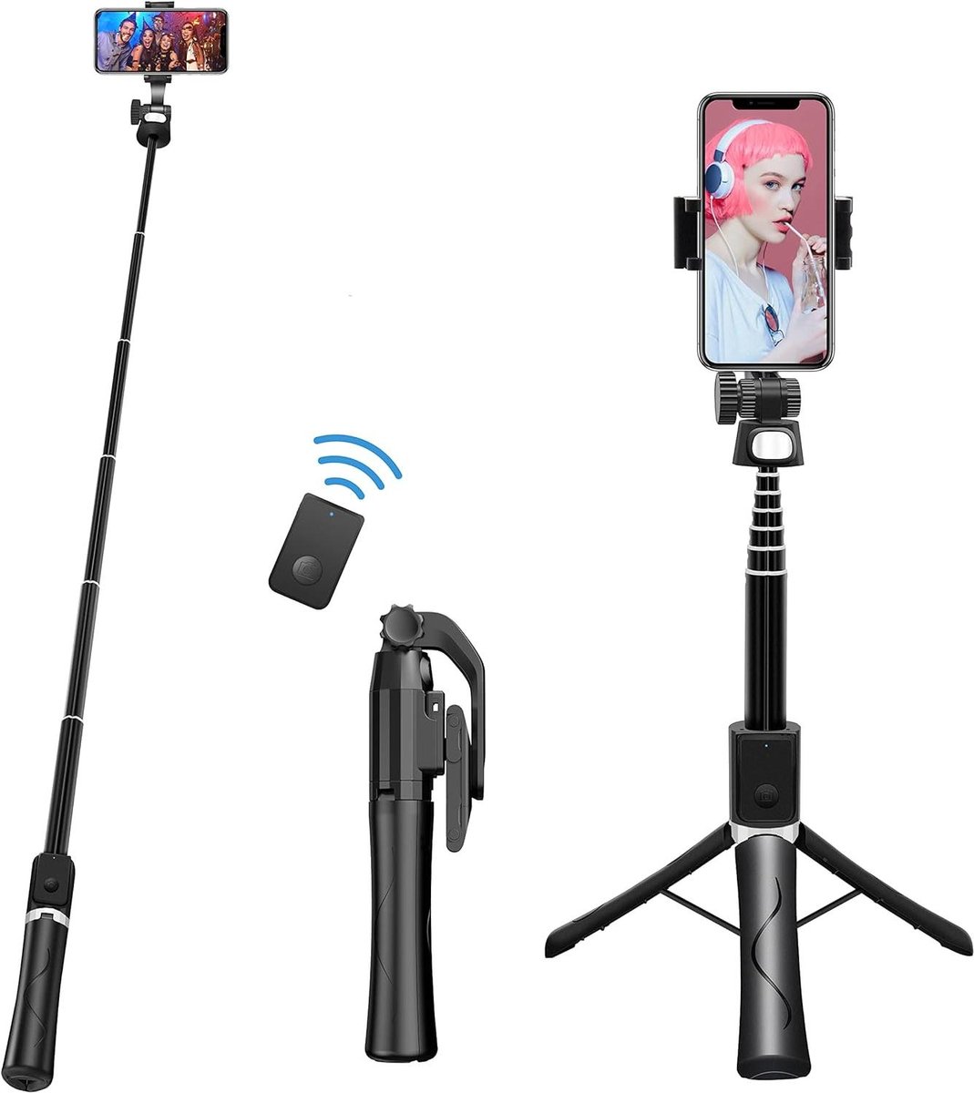 Opvouwbare en uitschuifbare Bluetooth Selfie Stick Statief - Draadloze afstandsbediening - iPhone 13/13 Pro/12/11 Pro/XS Max/XS/XR/X Samsung Huawei LG Google Sony - PIPRE selfie stick voor mobiele telefoon