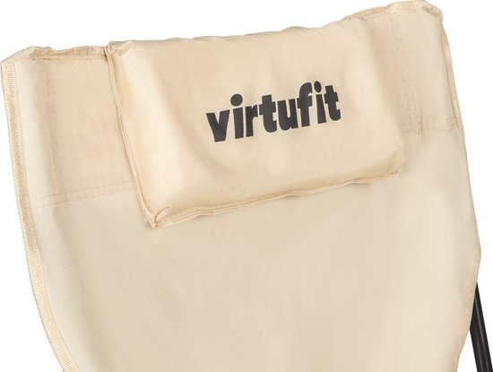 VirtuFit Opvouwbare Camping Stoel met Voetsteun - Strandstoel - Beige - Inclusief Draagtas, Bekerhouder en Opbergvak — afbeelding 3