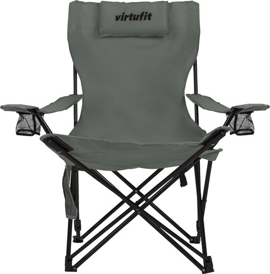 VirtuFit Opvouwbare Camping Stoel - Strandstoel - met voetsteun - Inclusief Draagtas - Geschikt voor Festivals, Campings & Stranden - Inclusief armsteunen - Eenvoudig Meenemen en Opzetten - Grijs van Merkloos — afbeelding 4