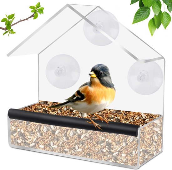 Voederhuis voor vogels weerbestendig transparant zuignappen balkon raam bol