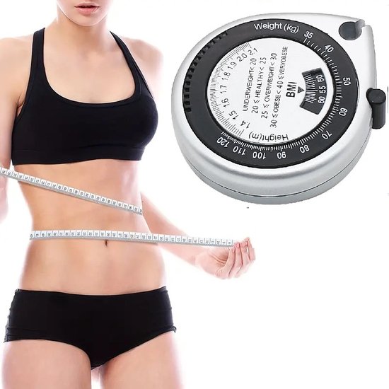 Foto: Omvang meetlint bmi meter i omtrekmeter i body mass tape i vetpercentagemeter i omvang meetlint i meetlint lichaam i 0 t m 150 cm i zwart grijs