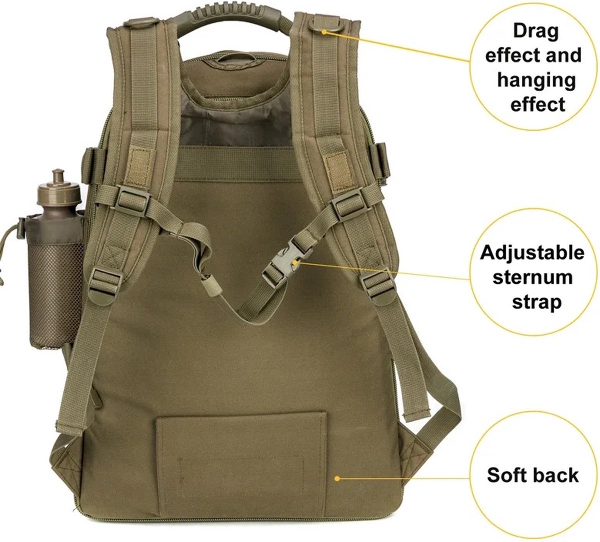Bloominggoods® Backpack Groot - Militaire Rugzak - 50-60 liter - Bruin - Waterdicht - Dames – Heren – School - Reizen – foto 8