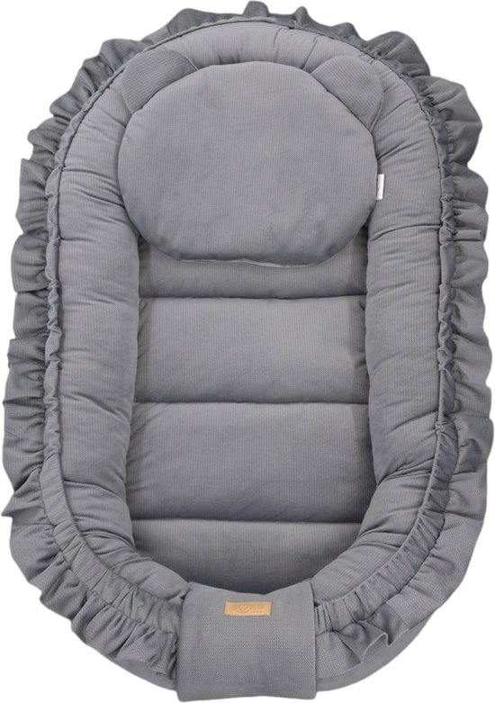 Babynestje - GLAMOUR - Babynest SET met kussen - VELVET - Grijs