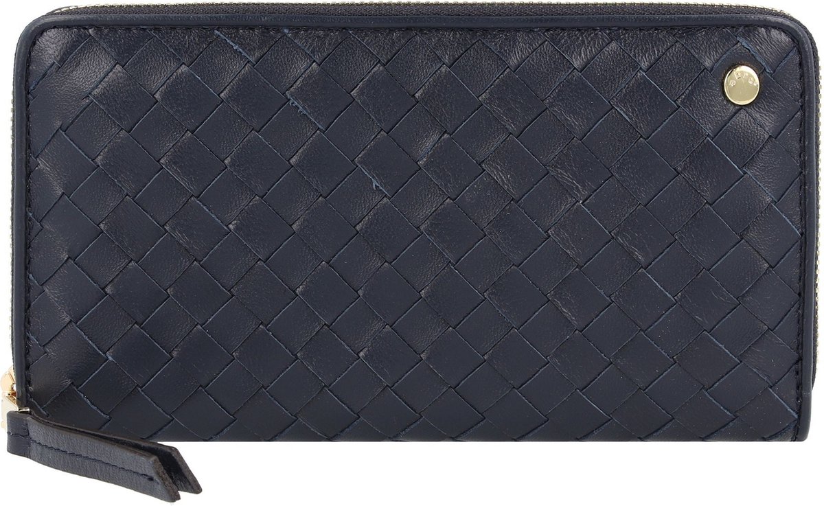 abro Leren Portemonnee Leather Piuma Weaving Zip Wallet Navy Blauw