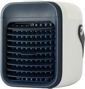 WizBay Premium Select™ Draagbare Desktop Mini Water Airco Cooler - LED Licht - 300ml Watertank - Extra Water Curtain Koeling - Luchtvochtigheid - Met draagbaar Handvat - Voor Kantoor Slaapkamer Woonkamer Camping Vakantie - Kleur Wit Donker Blauw