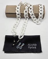 brillenketting met microvezeldoekje / brillenkoord dames / koord / brilkoordje witte kraaltjes / armband / reserve rubberen lussen + 2 hoogwaardige microvezel doekjes / briltouwtje / ketting voor zonnerbril / cordon de lunettes / Aland optiek CD-16