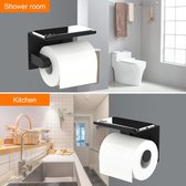 Zelfklevende toiletpapierhouder zonder deksel met opbergrek voor mobiele telefoon, roestvrij staal, zwart