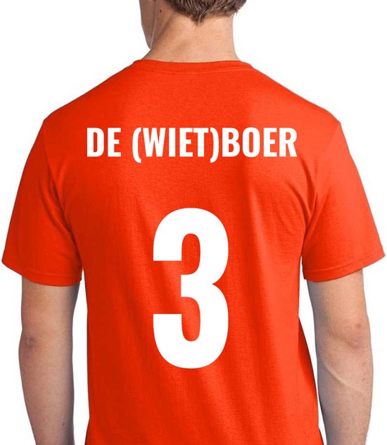 Oranje voetbal EK/WK-shirt met rugtekst De (wiet) Boer + NL Leeuw op borst (wit) | Maat M | Oranje EK/WK-shirt Heren - Oranje EK/WK-shirt Dames - Grappig Oranje shirt