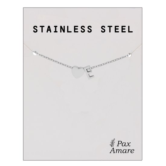 Letter E Armband Zilverkleurig - Stainless Steel - Initiaal & Hartje Hanger - Initialen Armband op Cadeau Kaartje - Pax Amare