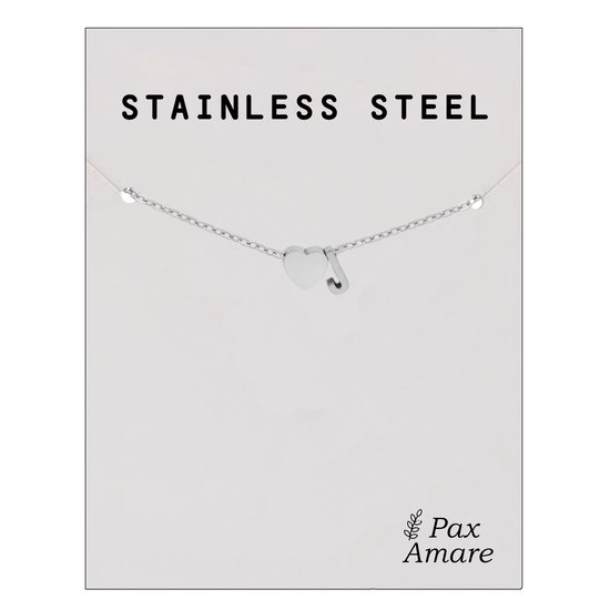 Letter J Armband Zilverkleurig - Stainless Steel - Initiaal & Hartje Hanger - Initialen Armband op Cadeau Kaartje - Pax Amare - 15,5cm + 5cm verstelbaar